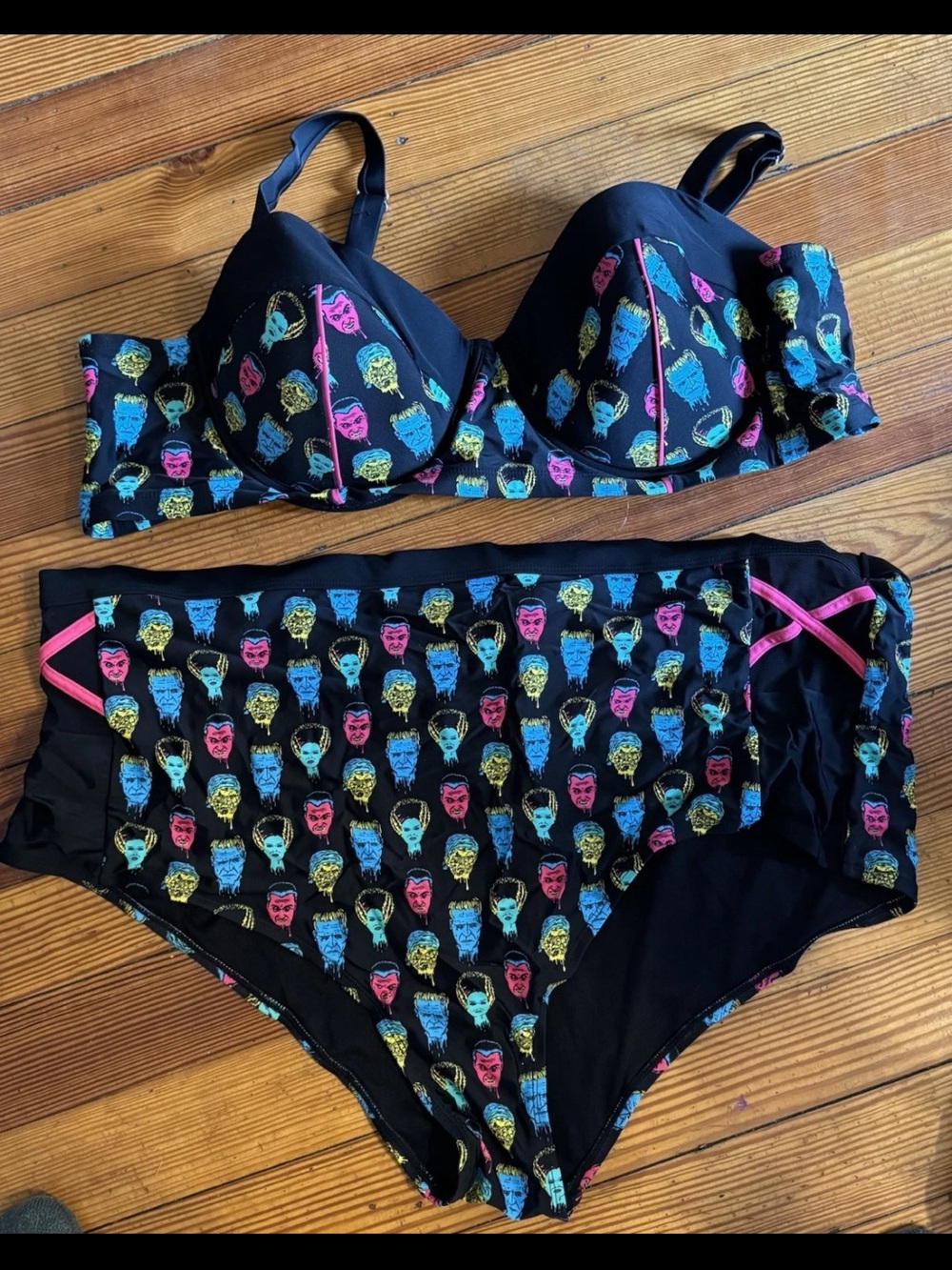 Hot Topic Black Neon Universal Monsters Bikini Set